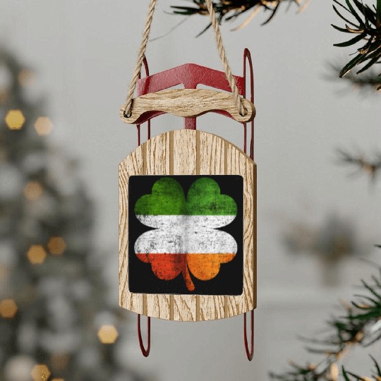 Italian Irish Shamrock Italy Ireland Flag Sled Ornaments