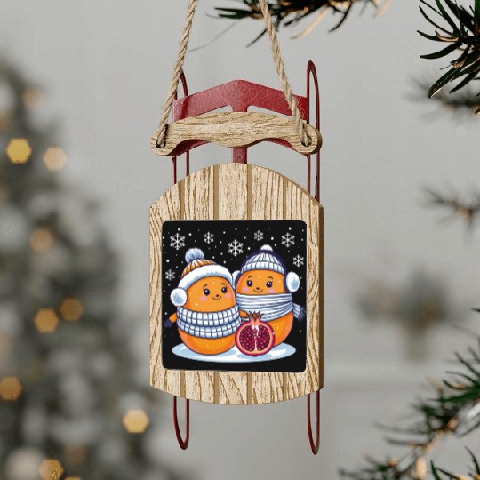 Cozy Winter Fruits: Oranges & Pomegranate Sled Ornaments
