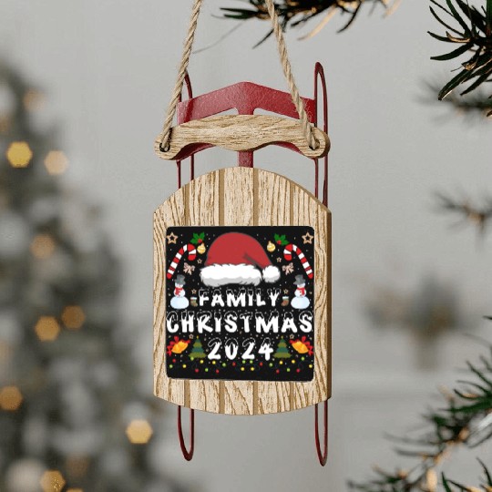 Family Christmas 2024 Squad Santa Elf Funny Xmas Sled Ornaments