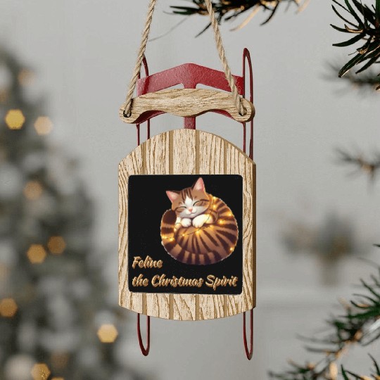 Feline Christmas Spirit Sled Ornaments