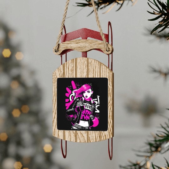 Urban Punk Street Art with Neon Pink Accents Sled Ornaments