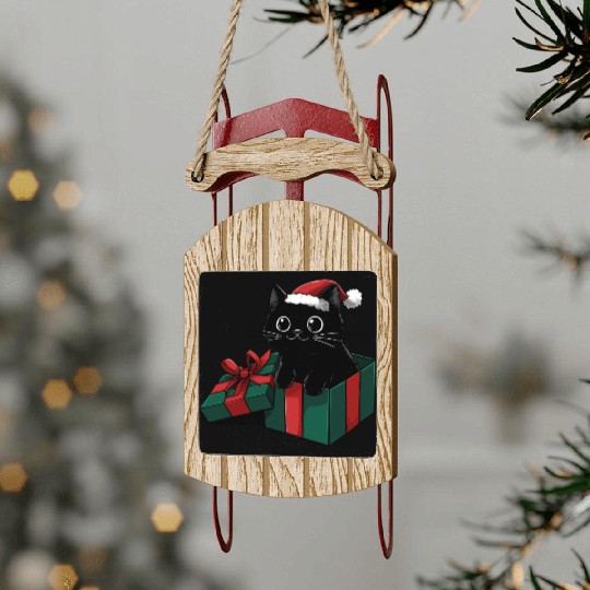 Christmas Gift Cat Sled Ornaments