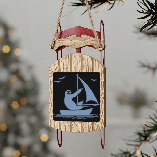 Sloth Sailboat Sailing Minimalist Silhouette Sled Ornaments