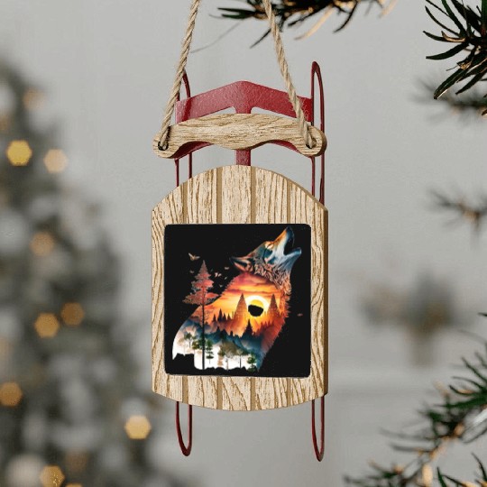 Vintage Wolf Moon Graphic Sled Ornaments – Retro 90s