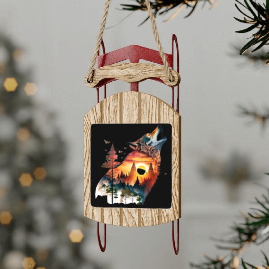 Vintage Wolf Moon Graphic Sled Ornaments – Retro 90s
