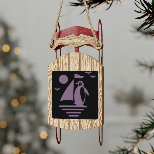 Penguin Sailboat Silhouette Minimalist Sled Ornaments