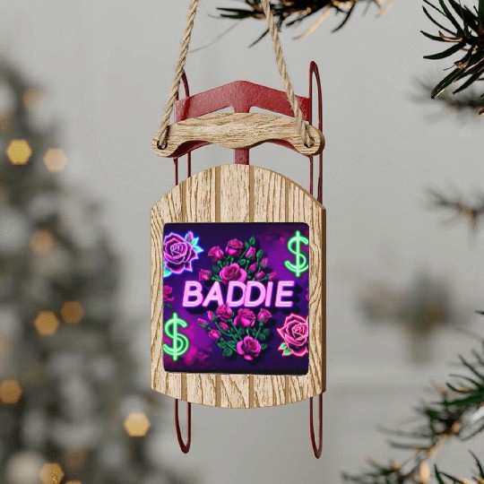 BADDIE in Neon Pink Sled Ornaments