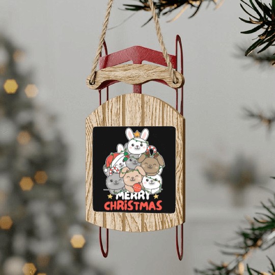 Bunny Christmas Tree Merry Christmas Sled Ornaments