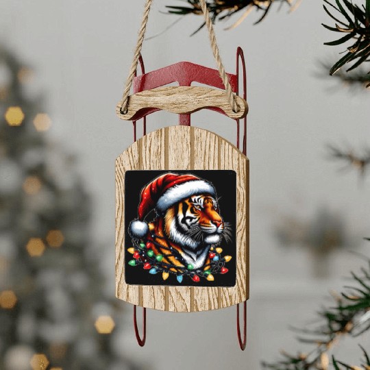 Bengal Tiger Lion Christmas Hat Xmas Sled Ornaments