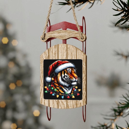 Bengal Tiger Lion Christmas Hat Xmas Sled Ornaments