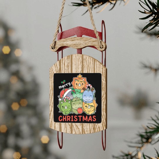 Dinosaur Christmas Tree Merry Christmas Sled Ornaments