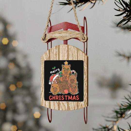Capybara Christmas Tree Merry Christmas Sled Ornaments