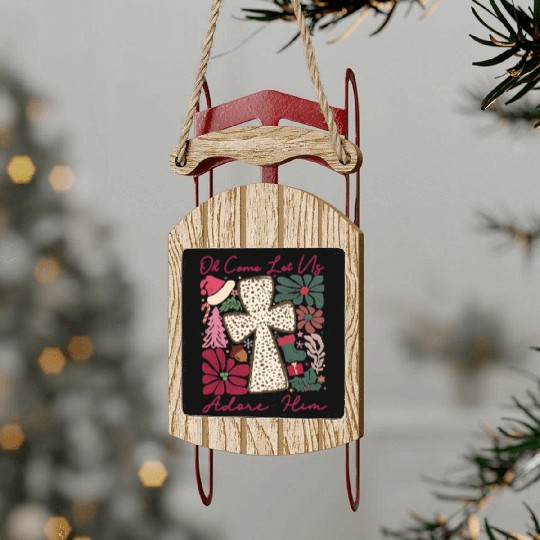 Oh Come Let Us Adore Him Funny Chrismas Jesus Sled Ornaments