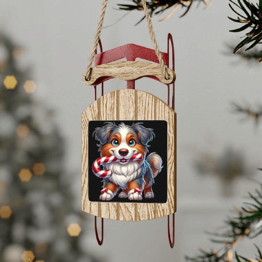 Cute Christmas Dog Australian Shepherd Sled Ornaments