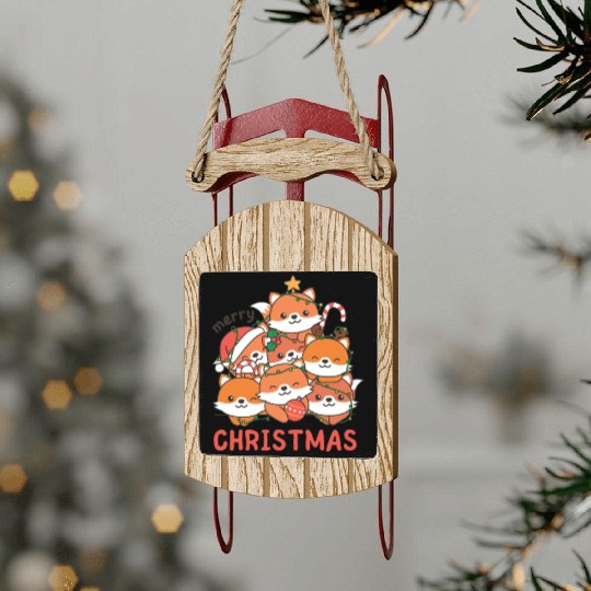 Fox Christmas Tree Merry Christmas Sled Ornaments