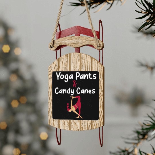 Yoga Pants & Candy Canes Christmas Yoga Sled Ornaments