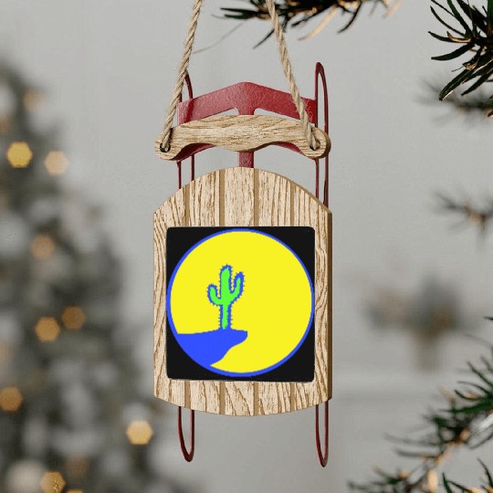 Cactus Moon Evening Mountain Cliff Night Round Sun Sled Ornaments