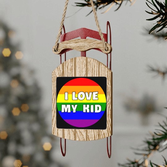 I Love My Kid, Rainbow Version Sled Ornaments