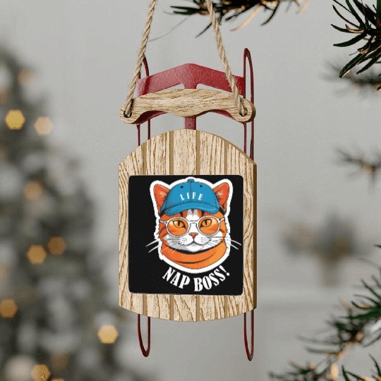 Cat Nap Boss with Cap and Sunglasses Sled Ornaments