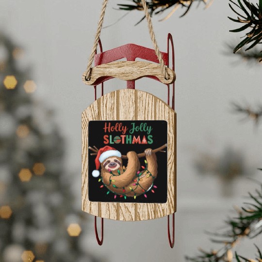 Holly Jolly Slothmas Sled Ornaments