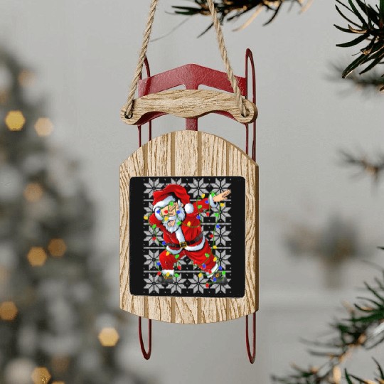 Dabbing Santa Christmas Lights Sled Ornaments