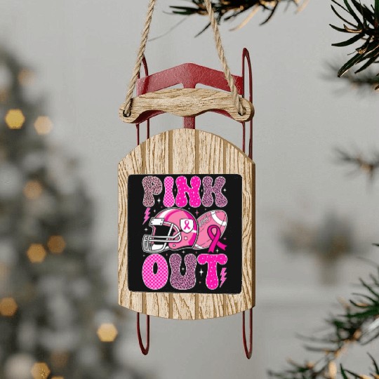 Pink Out Breast Cancer Football Mom Girls Women Sled Ornaments