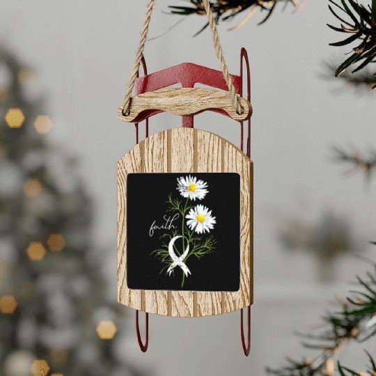 Lung Cancer Month Fight Support White Ribbon Sled Ornaments
