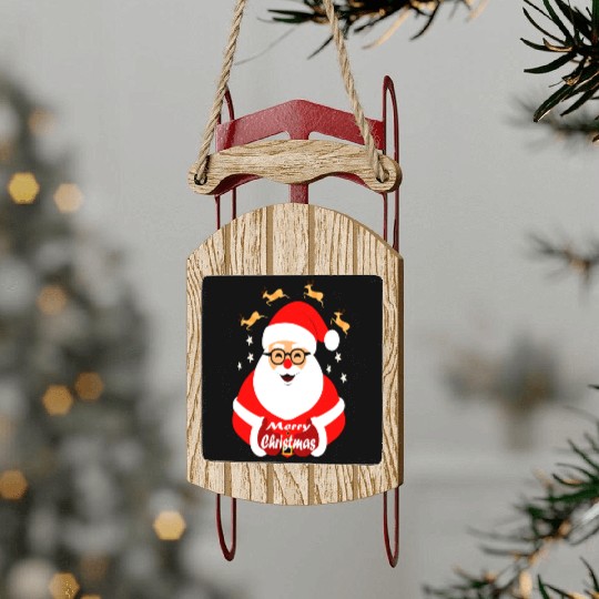 Jolly Santa Claus with Reindeer - Merry Christmas Sled Ornaments