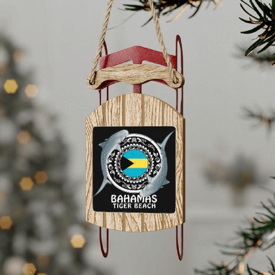 Tiger Beach Bahamas Flag Tiger Shark Bull Shark Sled Ornaments