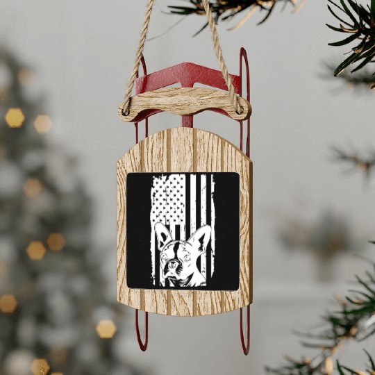 Dog Lover Sled Ornaments, Boston Terrier American Flag D