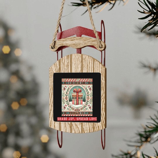 Gift Season, Share Joy, Spread Love Holiday Design Sled Ornaments