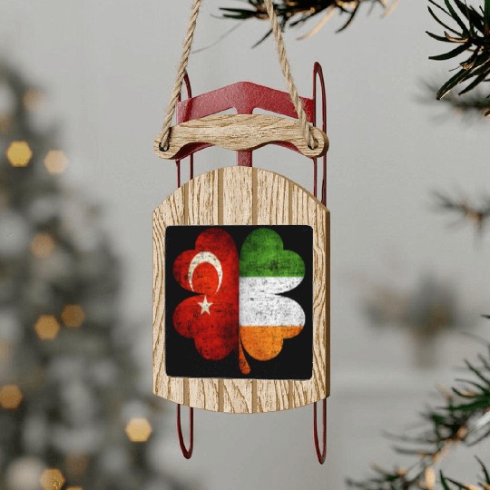 Turkish Irish Shamrock Turkey Ireland Flag Sled Ornaments