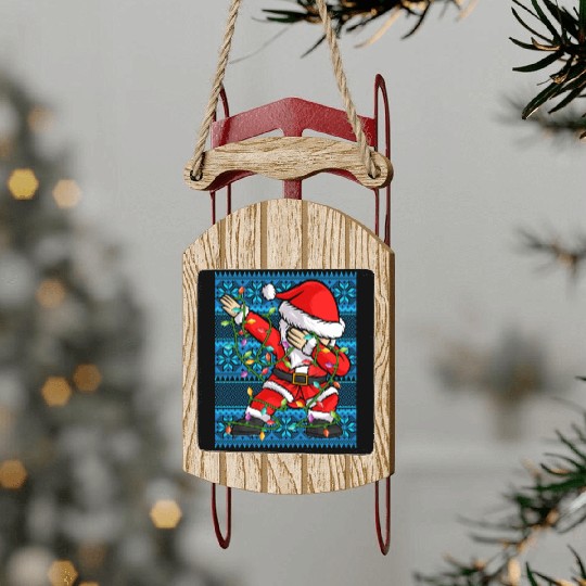 Dabbing Santa Christmas Lights Sled Ornaments