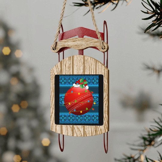 Cricket Ball Christmas Lights Sled Ornaments