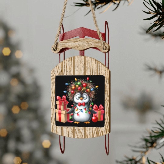 Christmas Merry Christmas For Gift Penguin Sled Ornaments