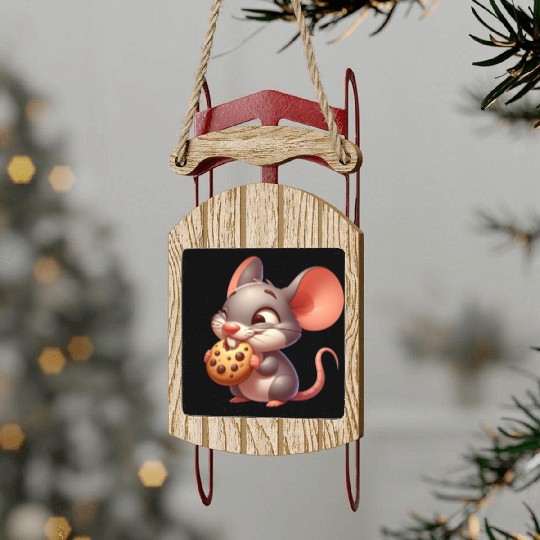 Cute cartoon mouse with crispy cookie Sled Ornaments