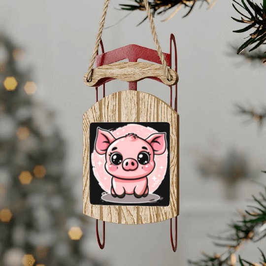 Cute Little Piggy Piglet Sled Ornaments