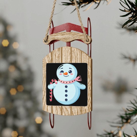 Whimsical Snowman with Candy Cane Sled Ornaments