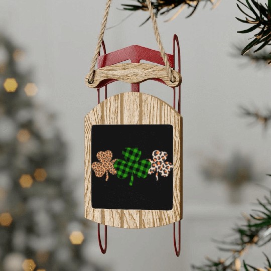 St Patricks Day Lucky Irish Green Plaid Shamrock Sled Ornaments