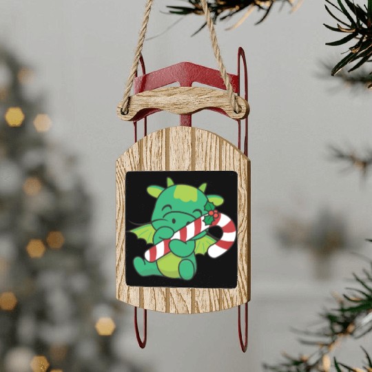 Dragon Christmas Candy Cane Cute Dragon Sled Ornaments