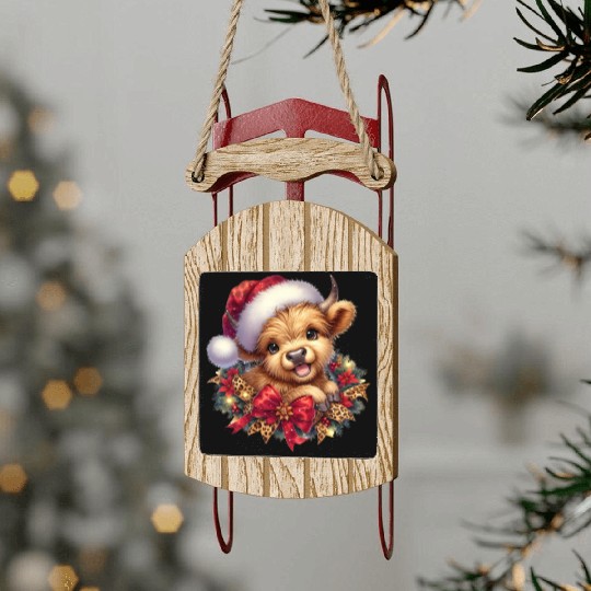 Christmas Merry Christmas For Gift Highland Cow Sled Ornaments