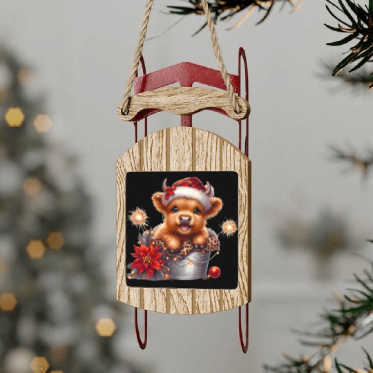 Christmas Merry Christmas For Gift Highland Cow Sled Ornaments