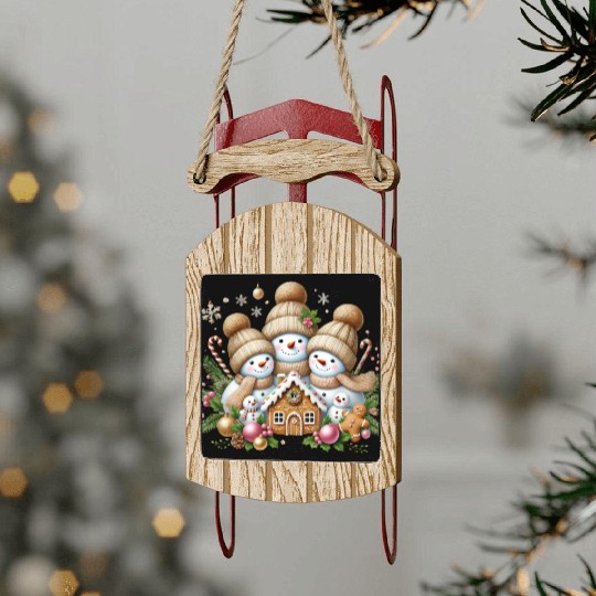 Snowman Christmas, Merry Christmas Sled Ornaments