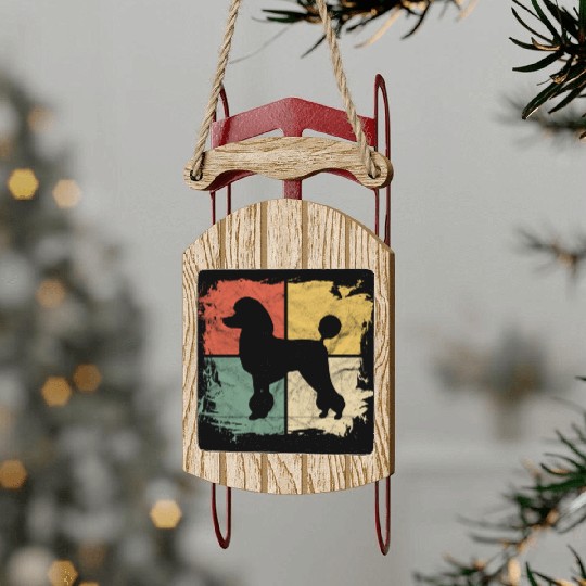 Square Retro Poodle Owner Gift Sled Ornaments