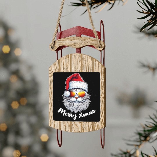 cat for christmas Sled Ornaments