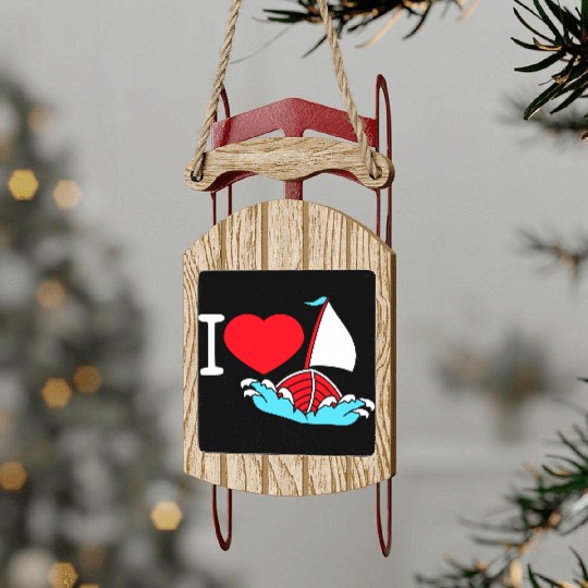 I Love Sailing Waves Sailor Boat Trip Heart Logo Sled Ornaments