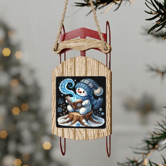 Snowman Christmas, Merry Christmas Sled Ornaments