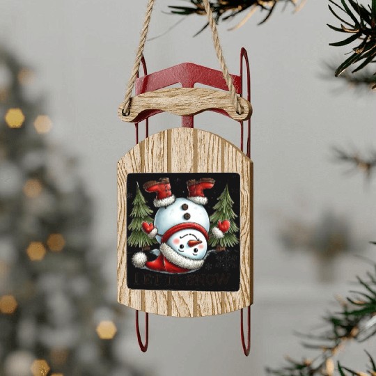 Snowman Christmas, Merry Christmas Sled Ornaments
