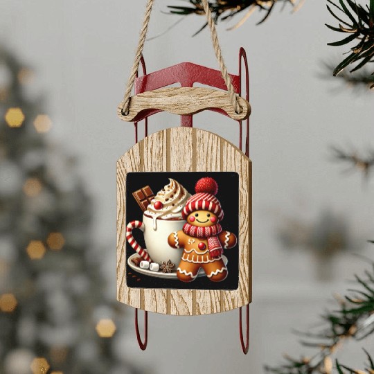 Gingerbread Christmas, Merry Christmas Sled Ornaments