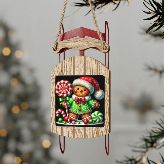 Gingerbread Christmas, Merry Christmas, Candy Sled Ornaments